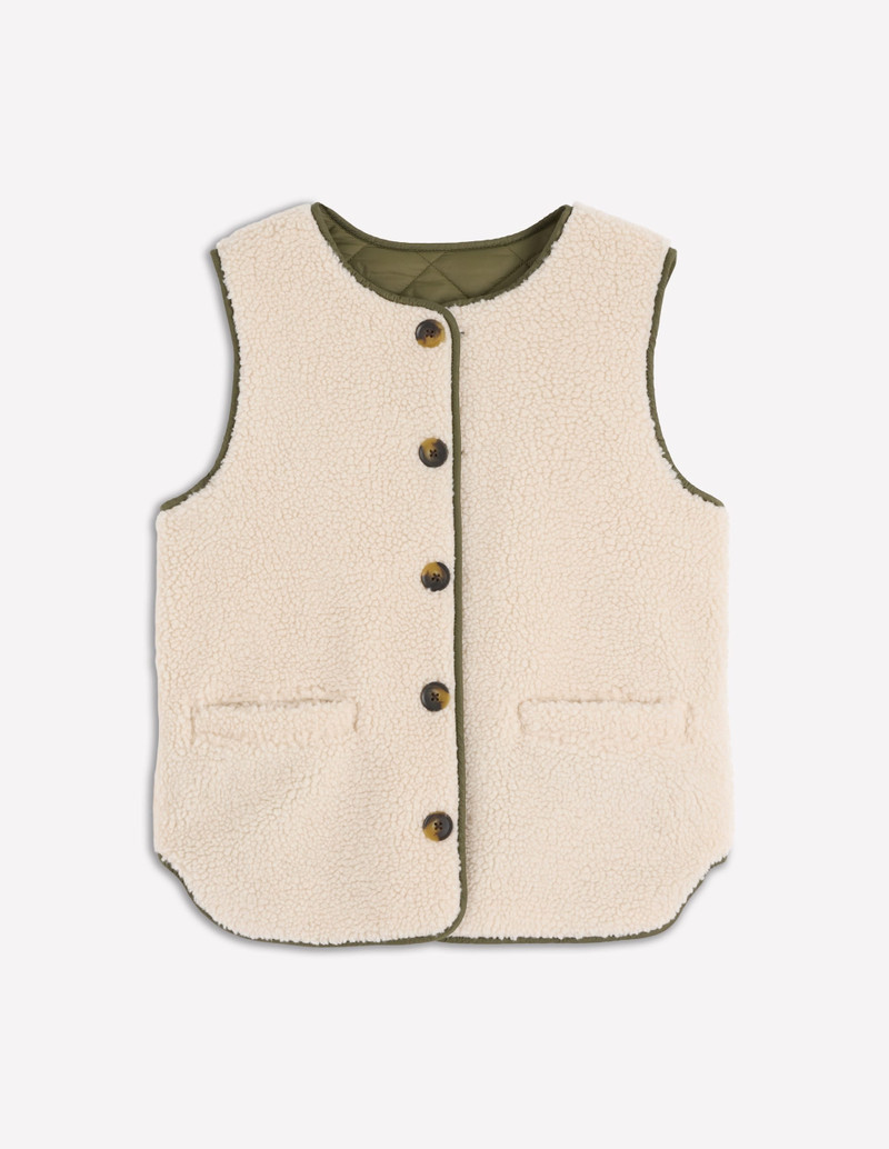 Clerkenwell Reversible Gilet-Woodland Green, Natural Borg 1
