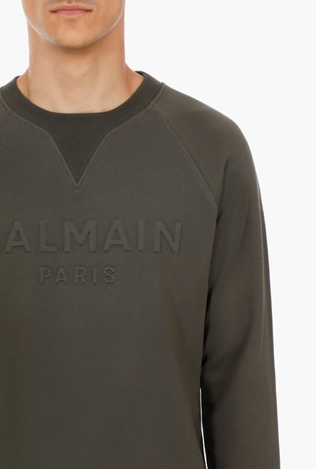 Khaki cotton sweatshirt with embossed khaki Balmain Paris logo - 6