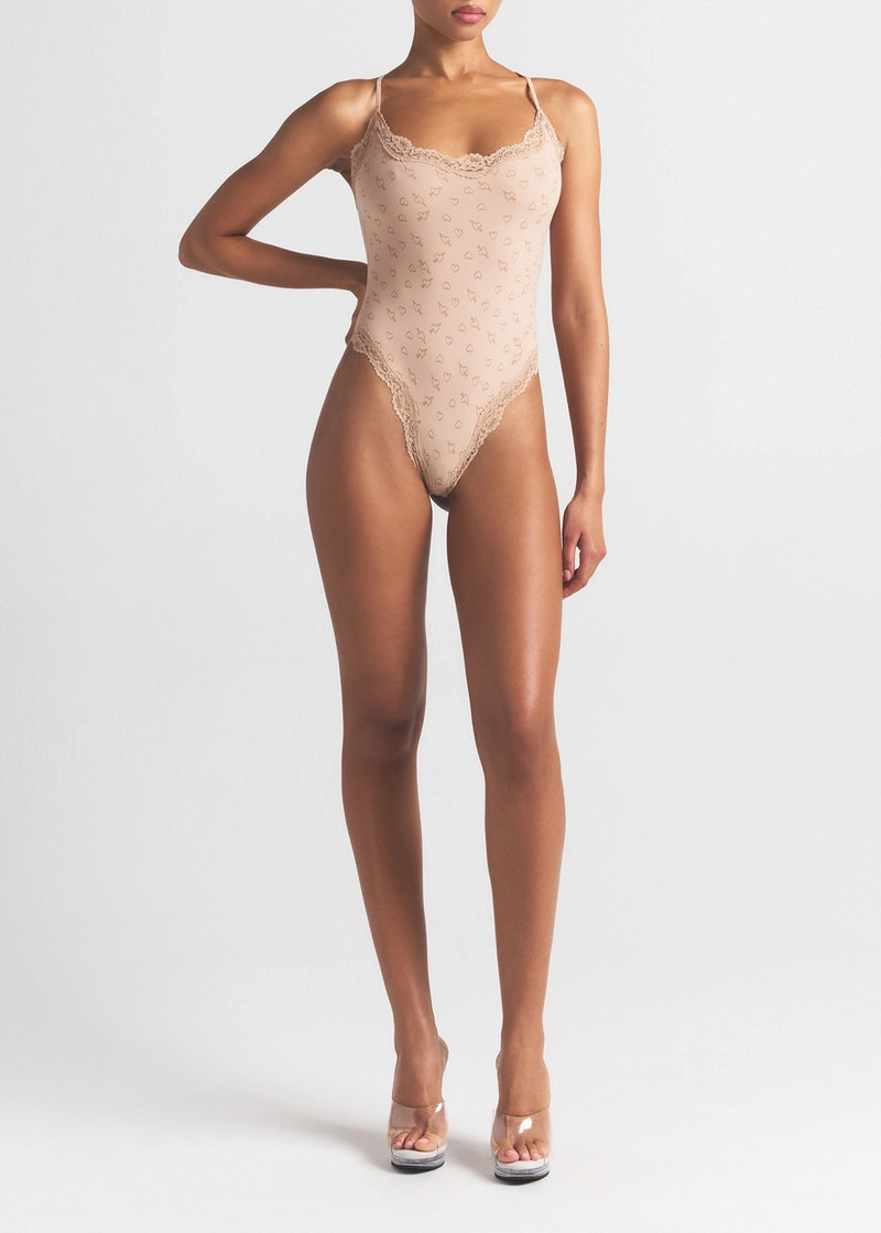 Skims Printed Lace-trim Stretch-jersey Bodysuit 4