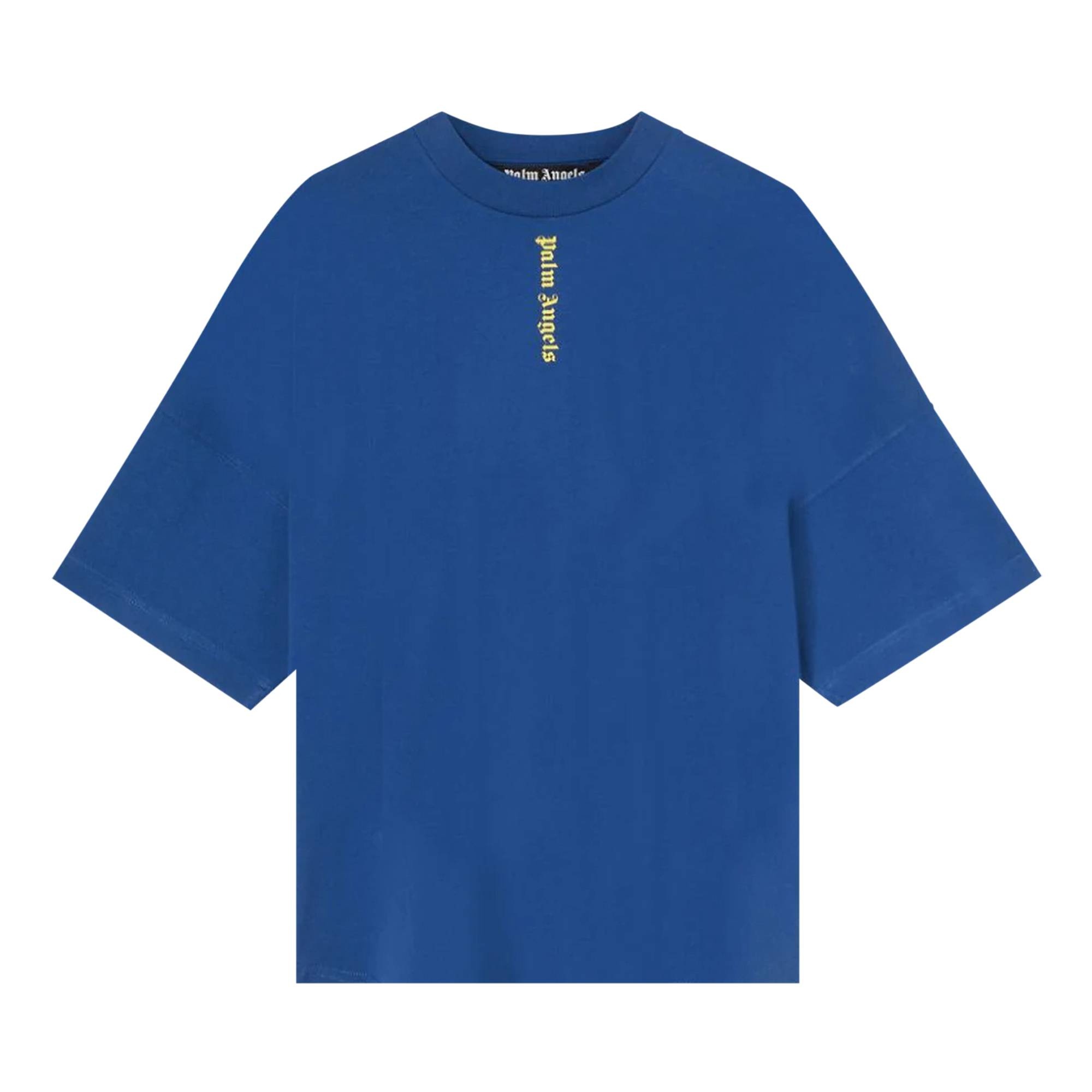 Palm Angels Logo Over Tee 'Navy/Yellow' - 1