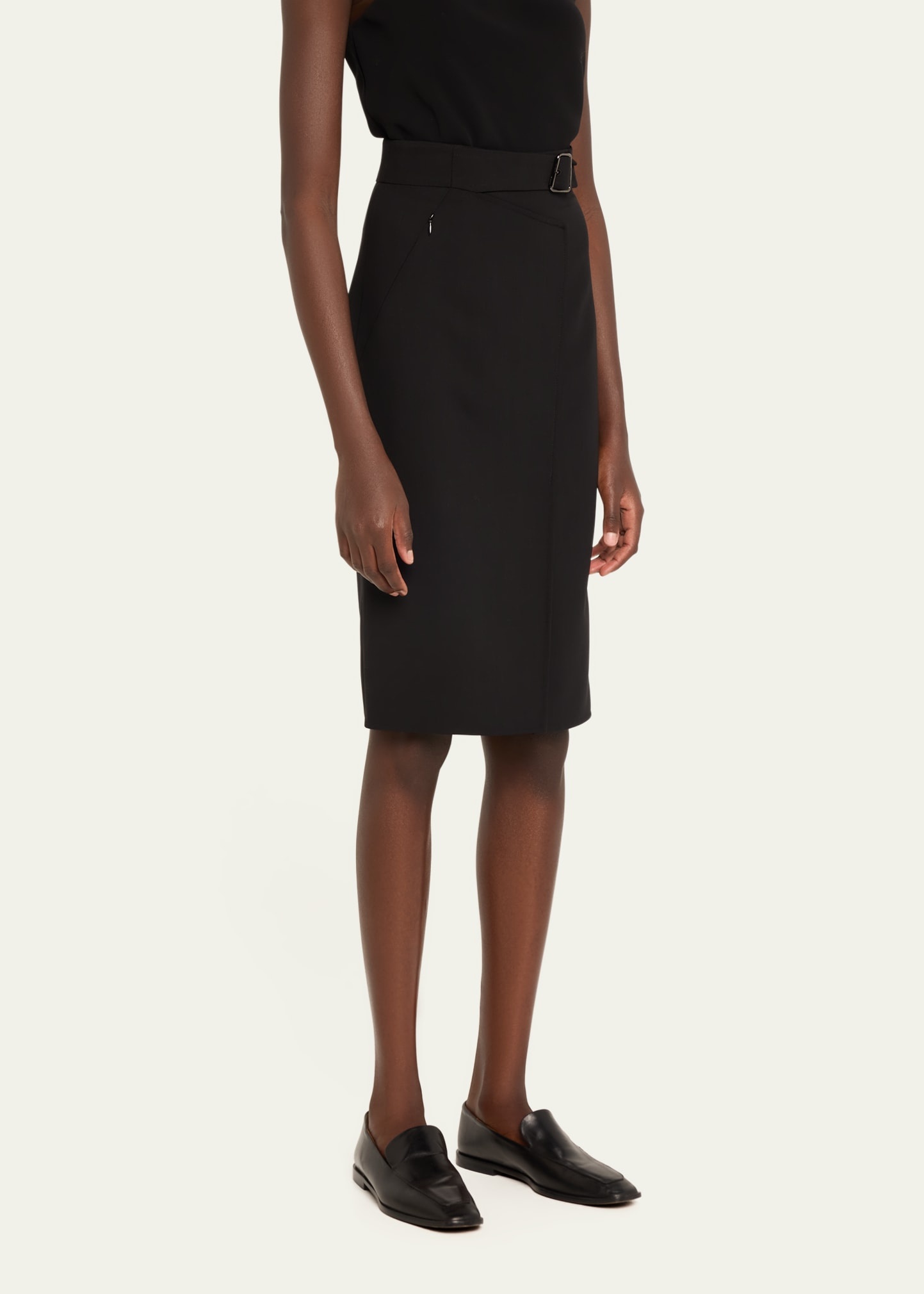 Trapezoid Buckle Wrapped Wool Pencil Skirt - 4