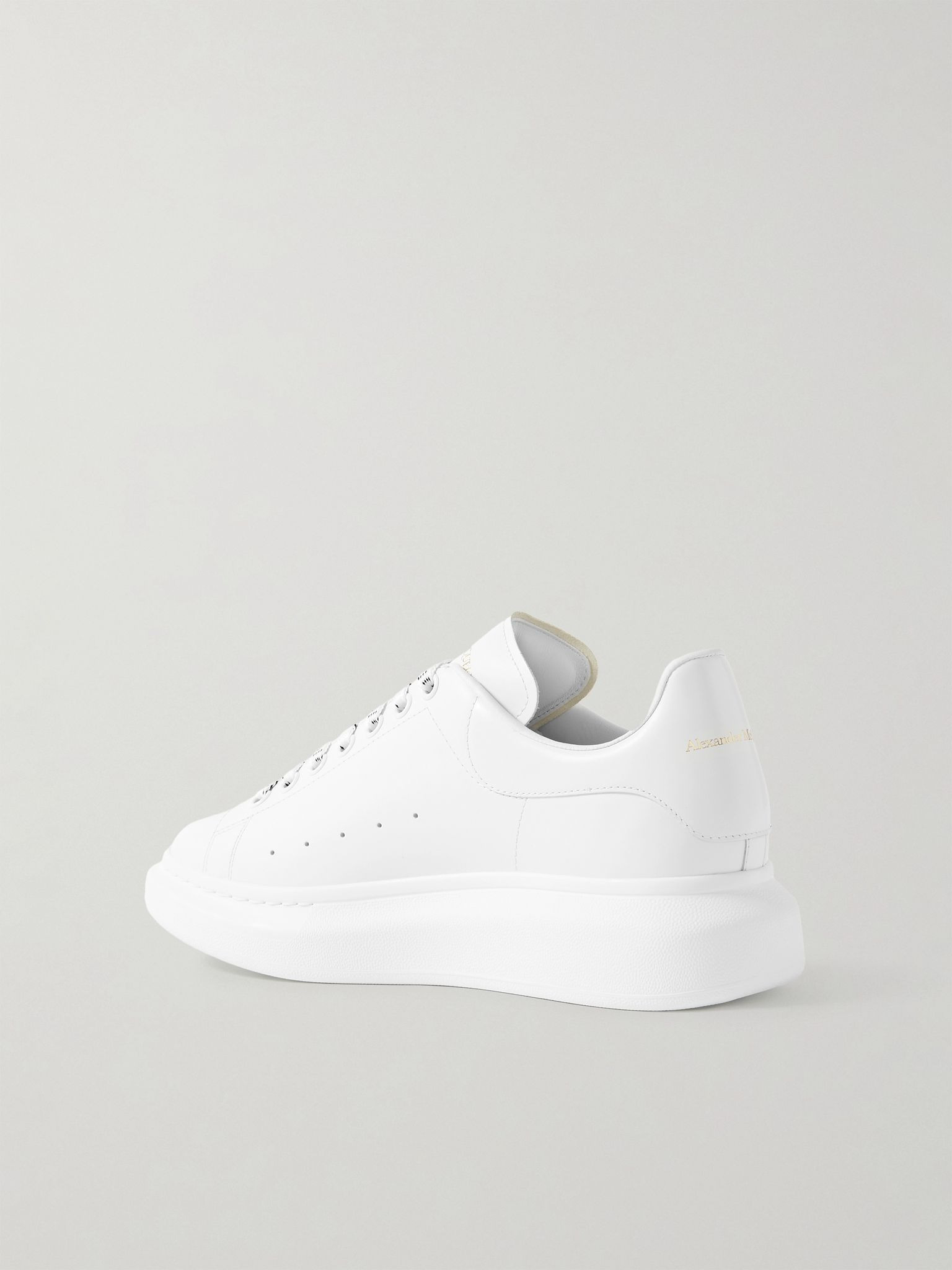 Exaggerated-Sole Leather Sneakers White - 4