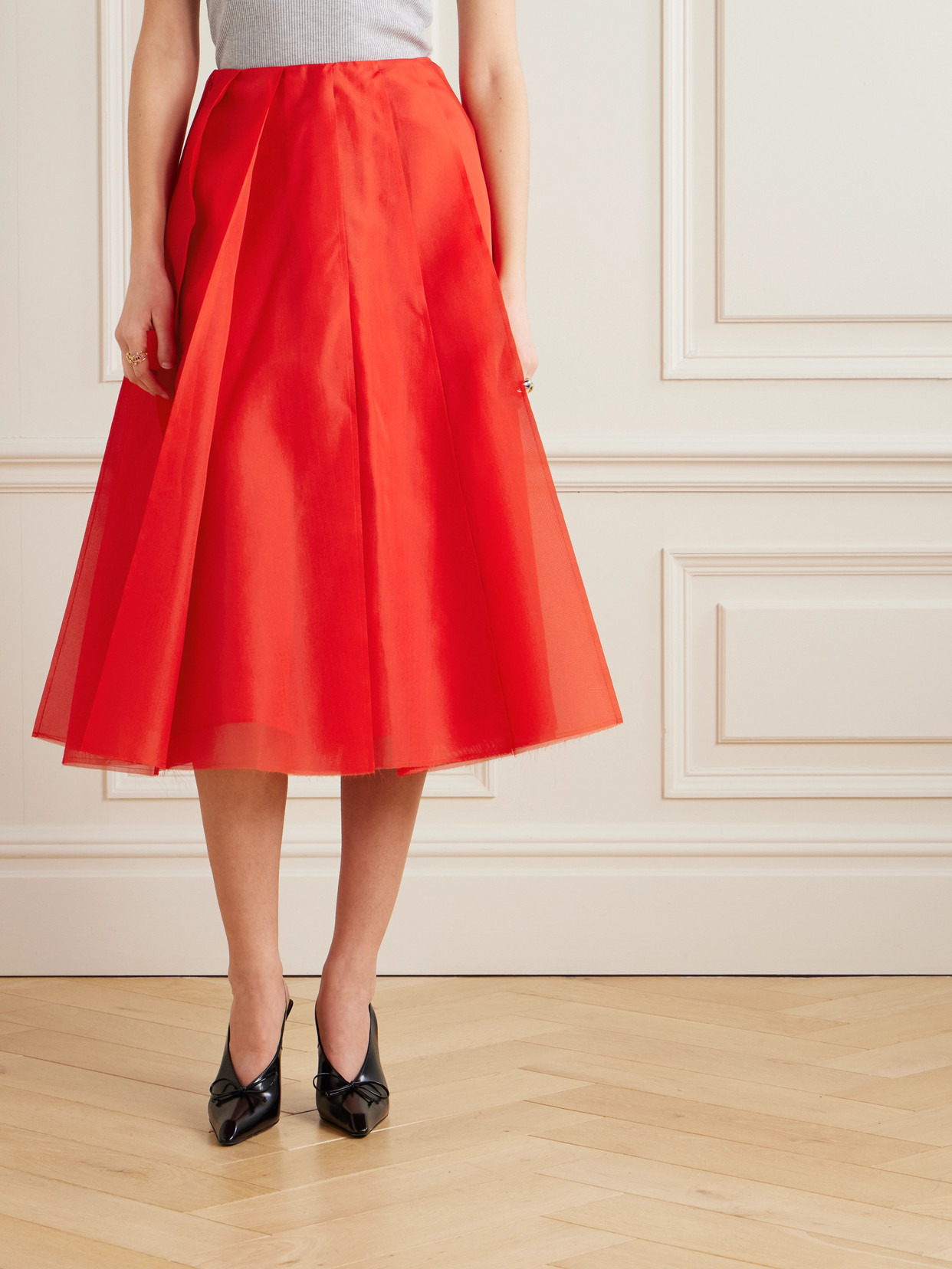 Dex Pleated Silk-organza Midi Skirt - 4
