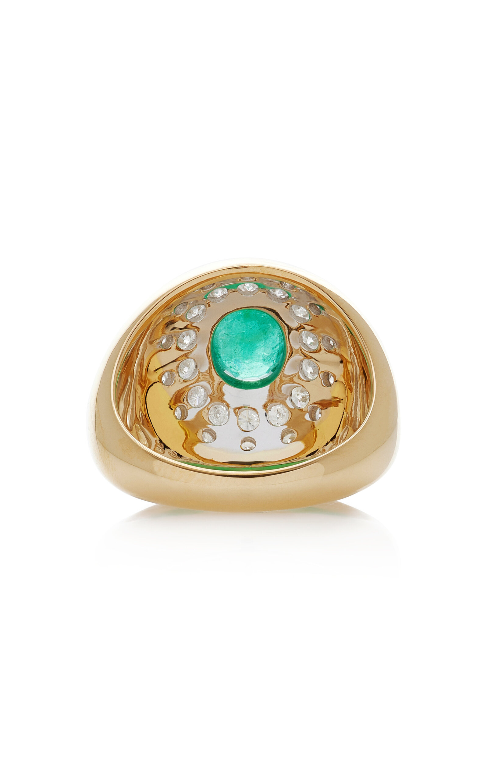 18K Yellow Gold Emerald, Diamond Ring green - 5