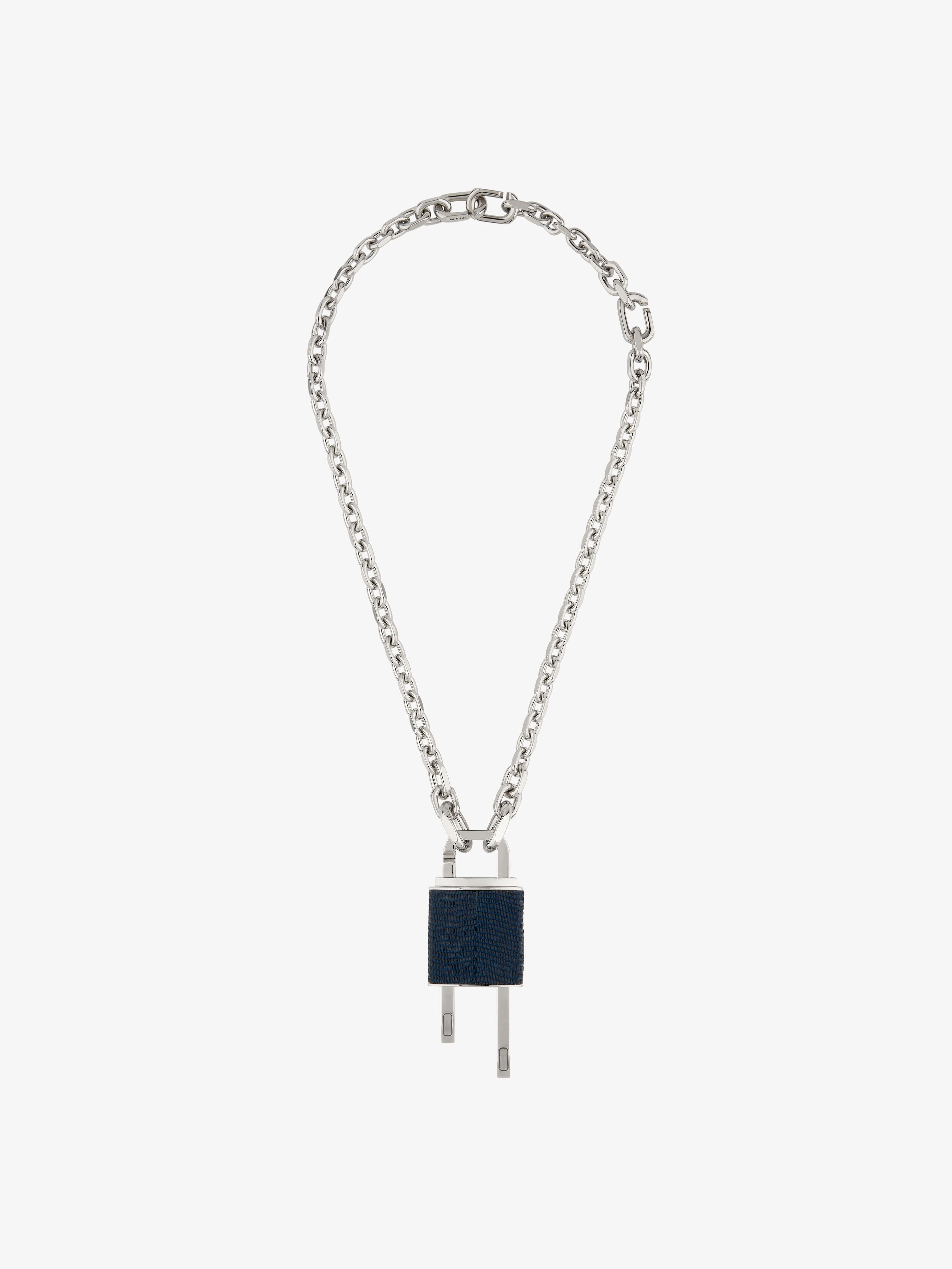 SMALL LOCK NECKLACE IN METAL AND LEATHER - 3
