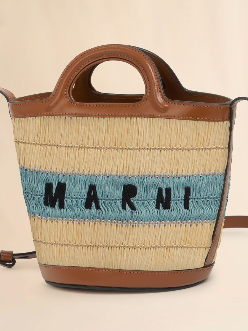 RAFFIA EFFECT AND BLUE CROCHET TROPICALIA MINI BUCKET BAG - 5