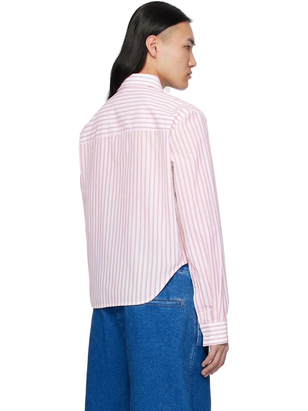 Red & Off-White Poplin Stripe Long Sleeve Shirt - 3