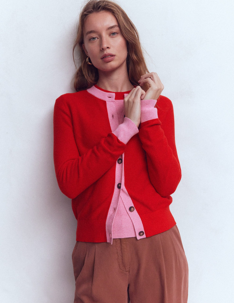 Grace Colour Block Cardigan-Bright Cherry 3