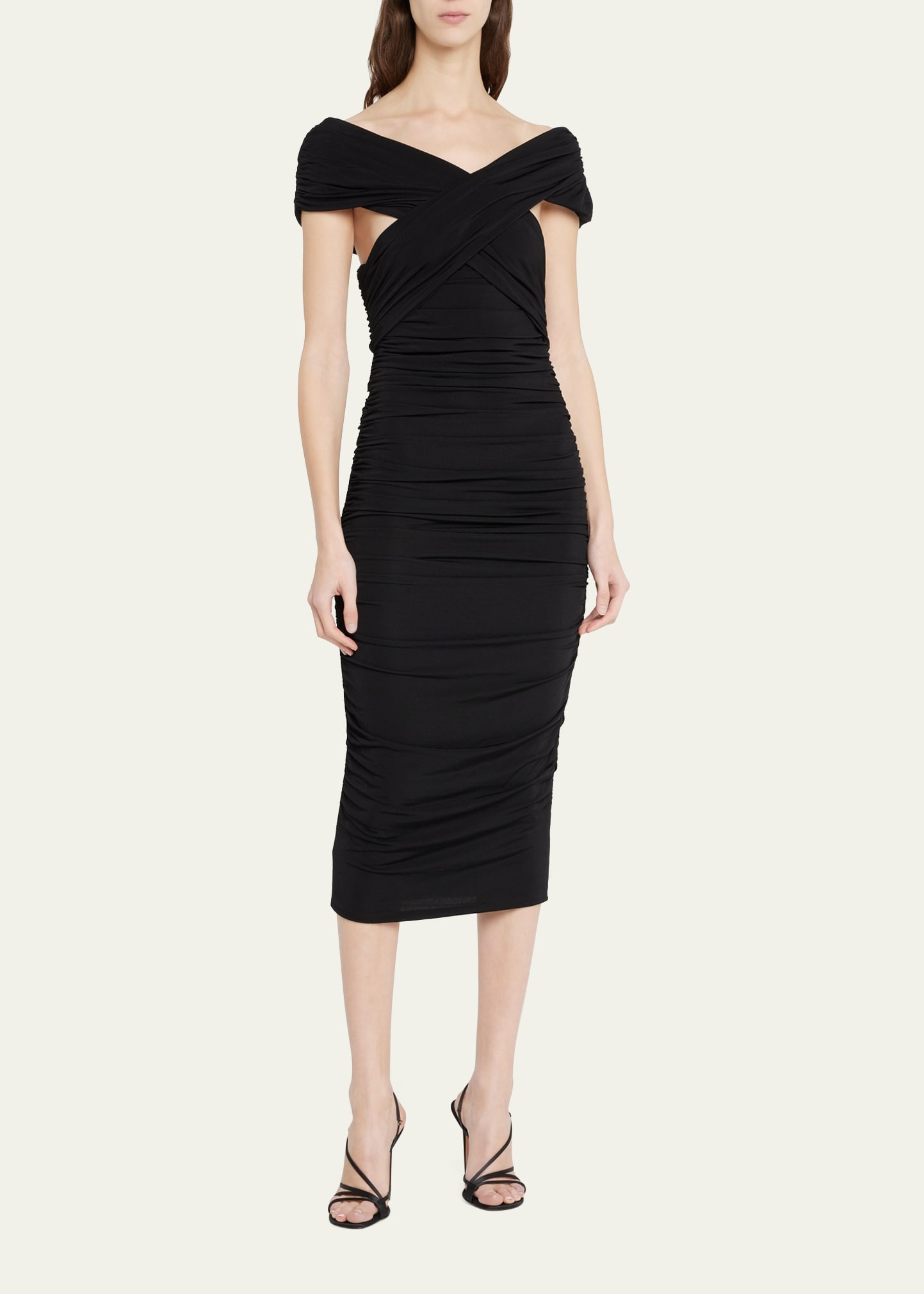 Off-The-Shoulder Ruched Jersey Midi Dress - 2