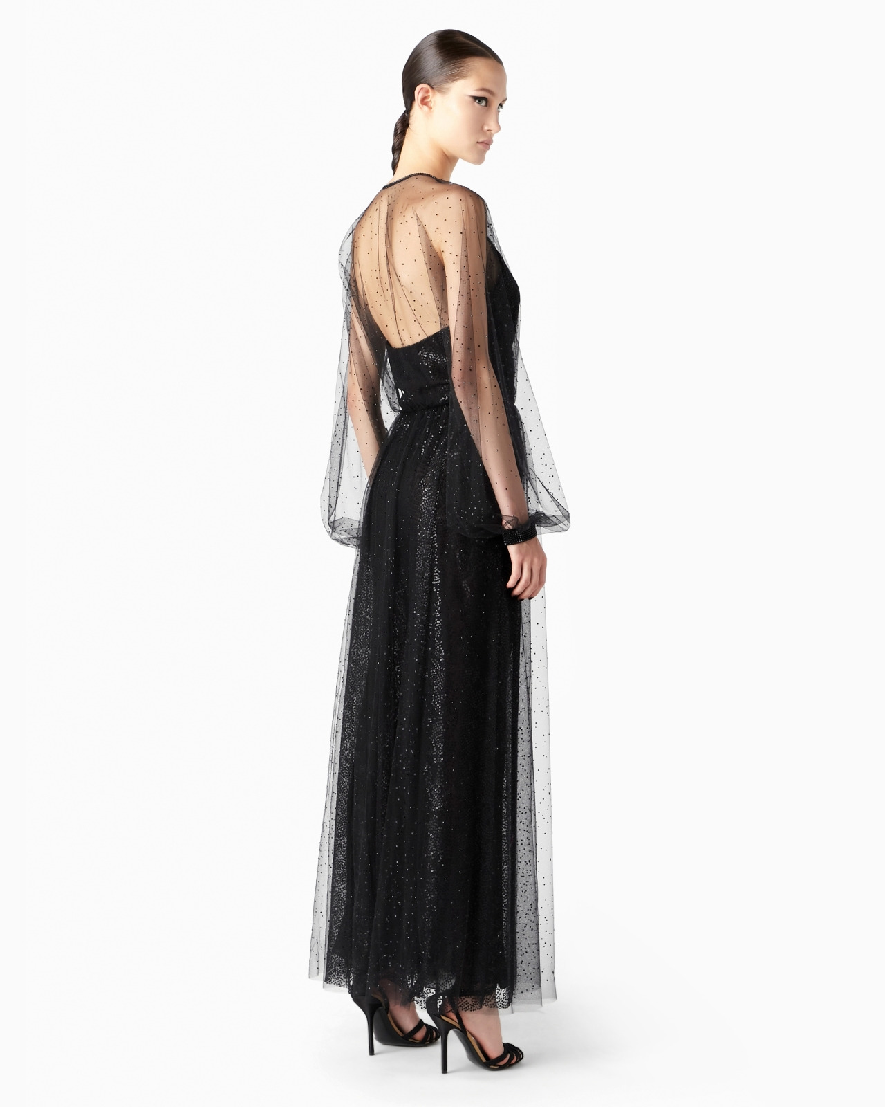 Silk and tulle long dress with all-over rhinestones - 3