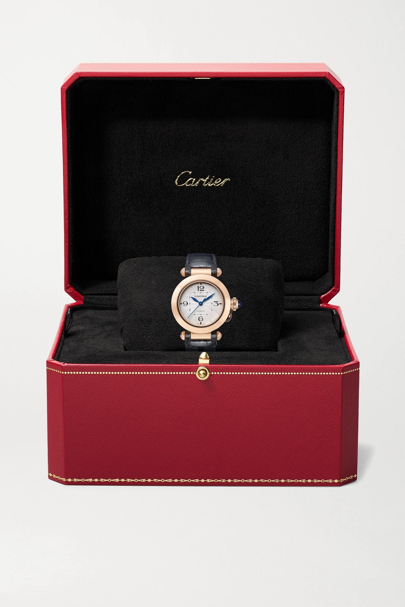 Pasha de Cartier Automatic 35mm 18-karat rose gold and alligator watch - 7