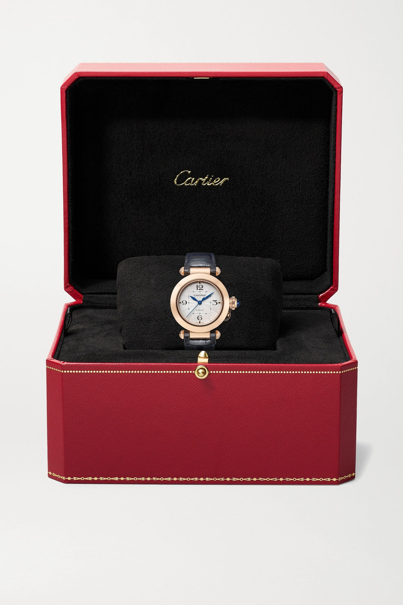 Pasha de Cartier Automatic 35mm 18-karat rose gold and alligator watch 7