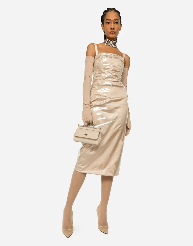 Long satin and PVC calf-length dress 6