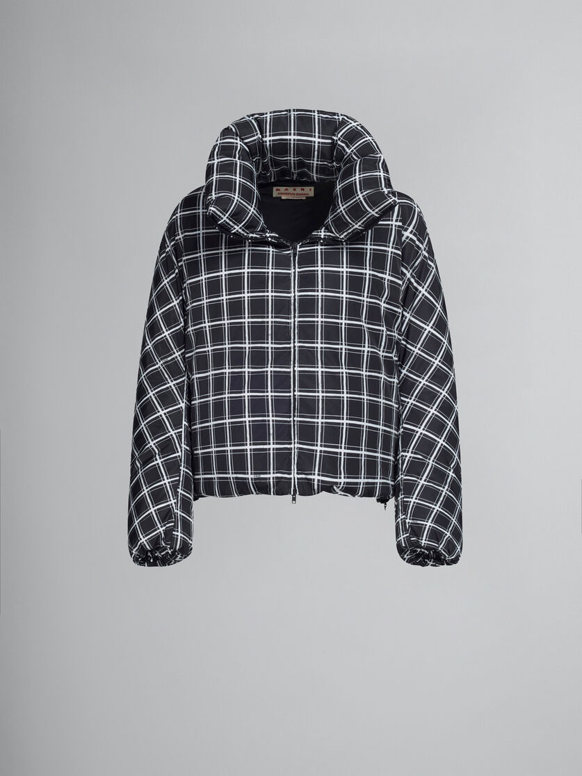 BLACK CHECKED OVERSIZED DOWN JACKET - 1