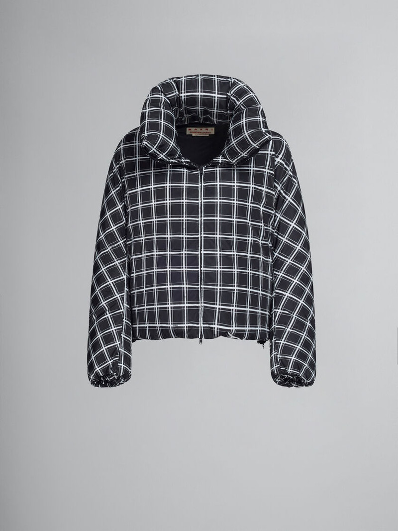 BLACK CHECKED OVERSIZED DOWN JACKET - 1