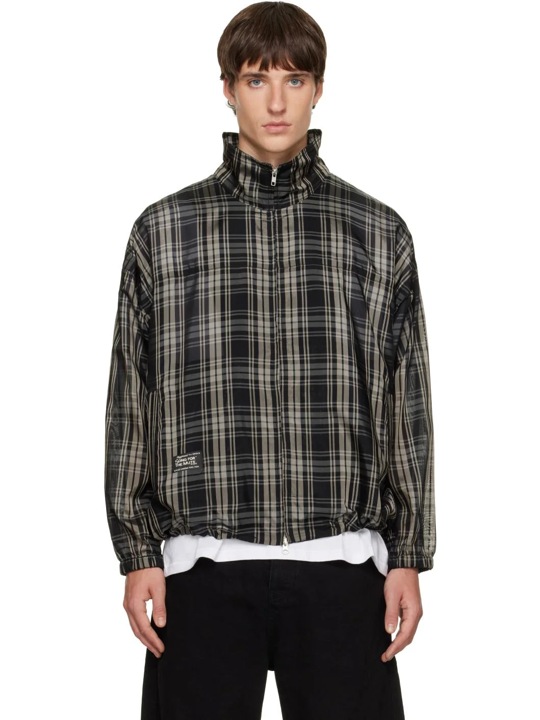 Black & Beige Hooded Track Jacket - 1