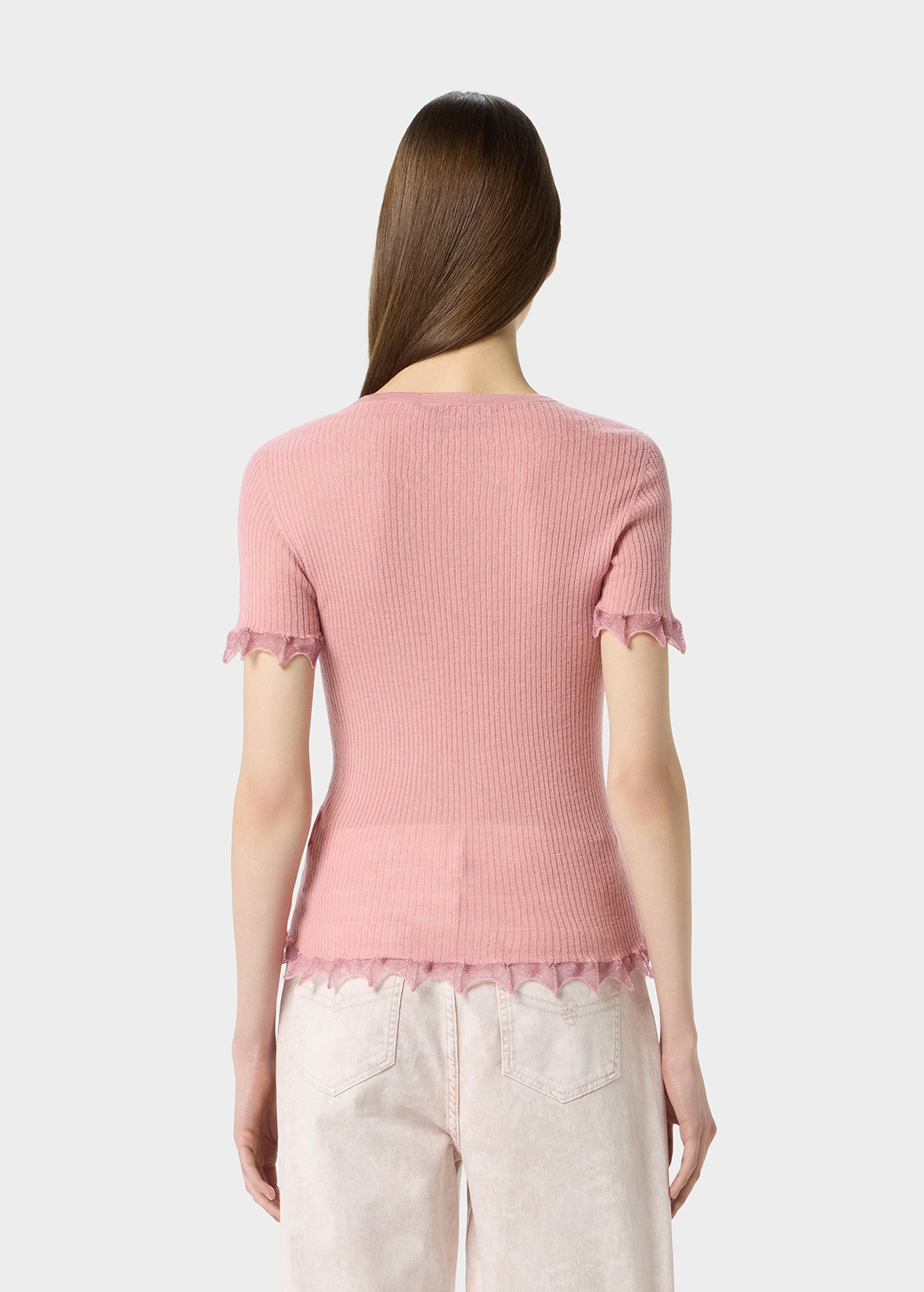 RIBBED SWEATER WITH LAMÉ SCALLOPED HEM - 4