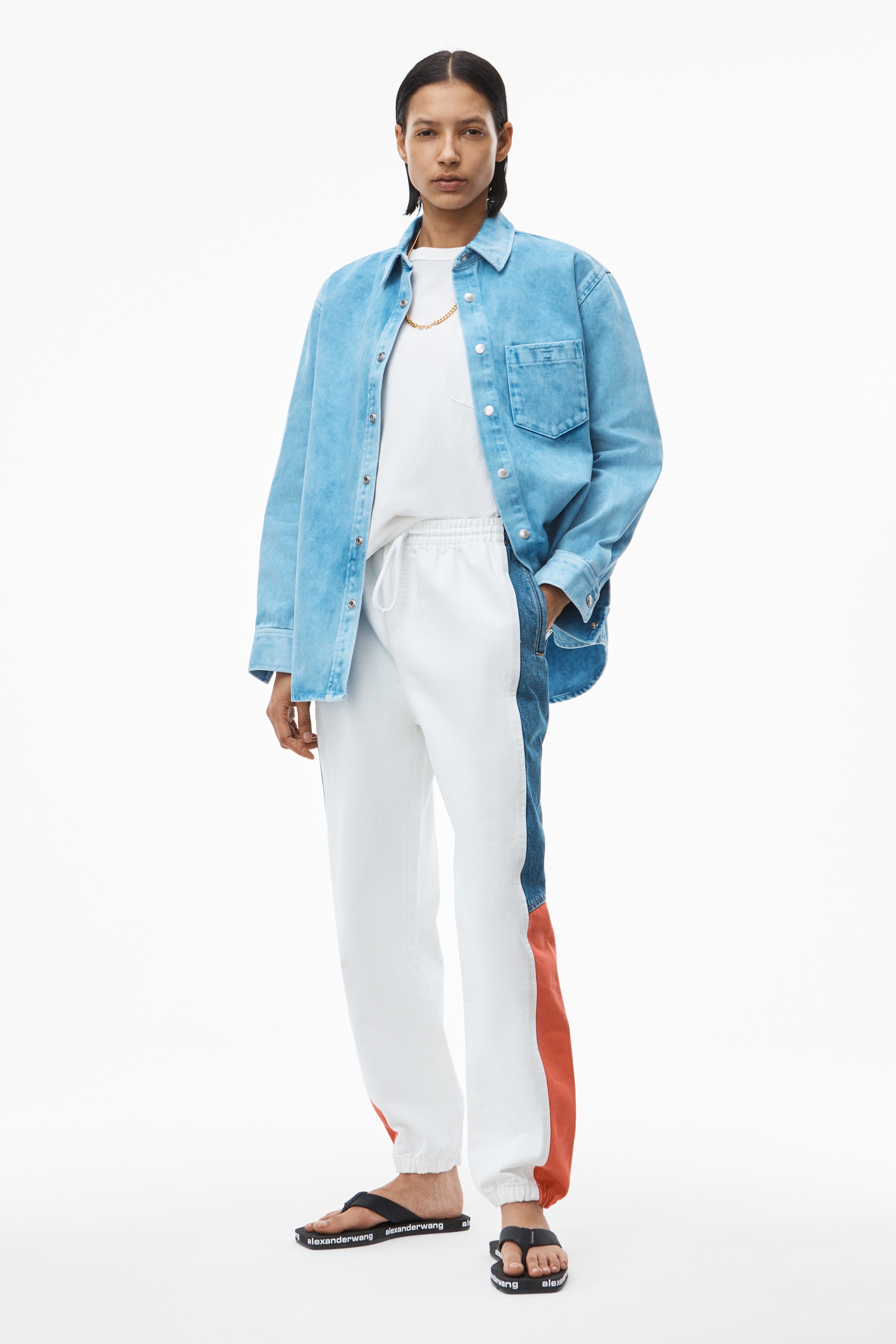 TRACK JOGGER PANTS IN COLORBLOCK DENIM - 2