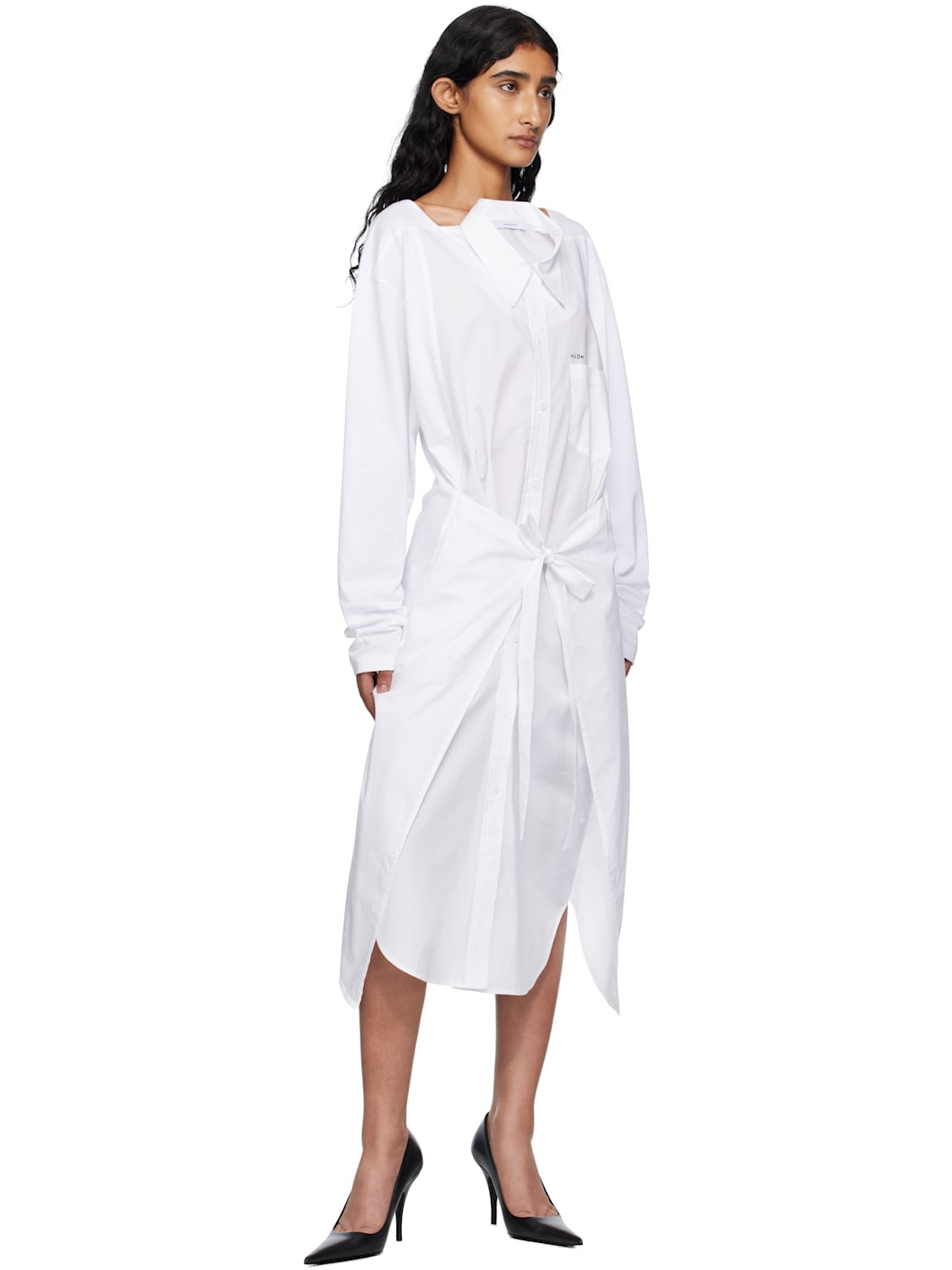 White Movable Collar Wrap Midi Dress - 5
