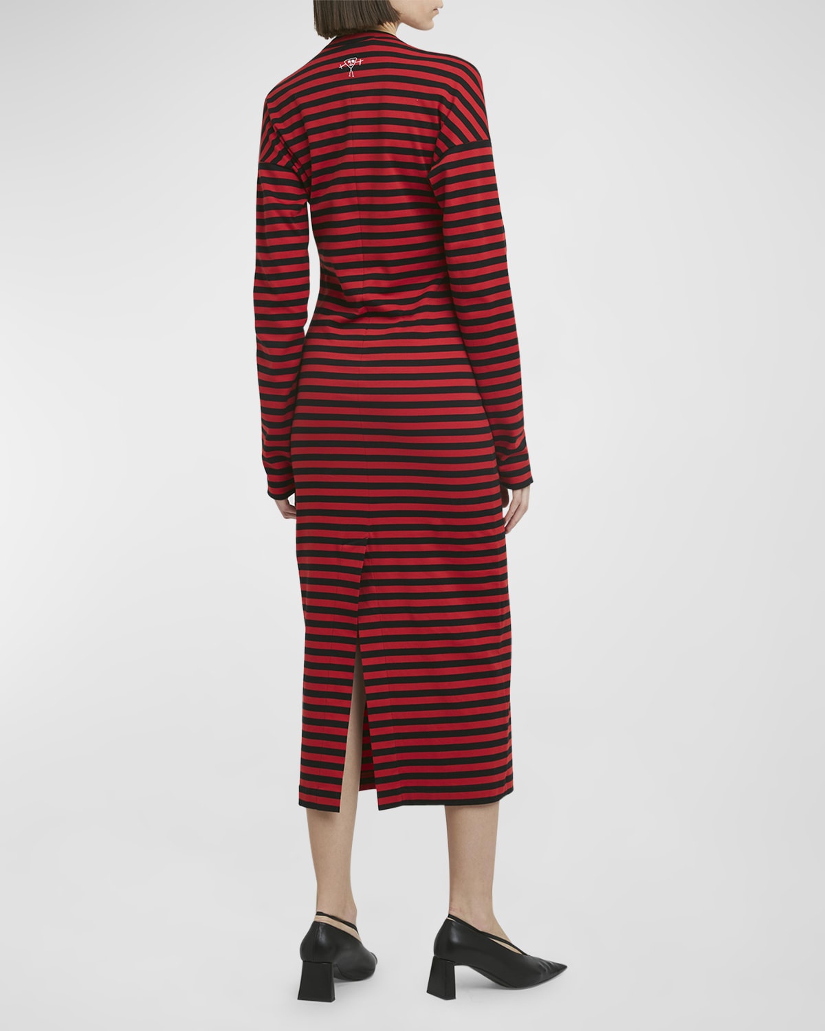 Striped Long-Sleeve Midi T-Shirt Dress - 6