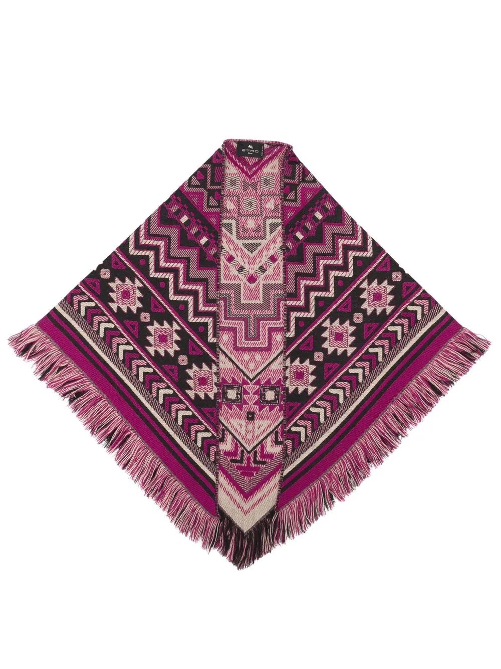 knitted jacquard fringe-hem shawl - 1