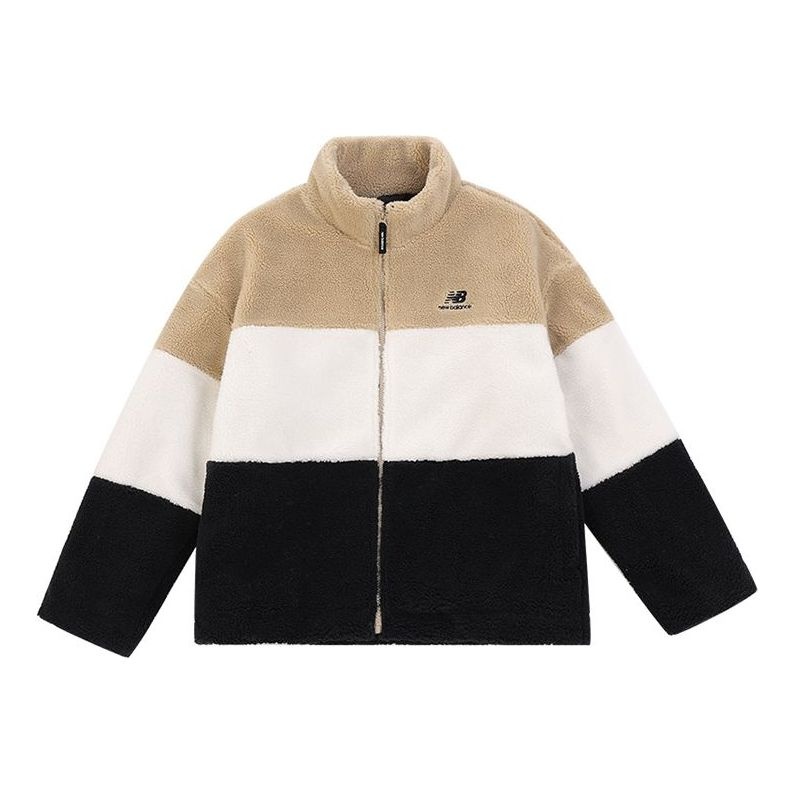 New Balance Plus Colorblock Patch Detail Zip Up Teddy Jacket 'White Tan Black' 6DC44823-BEI - 1