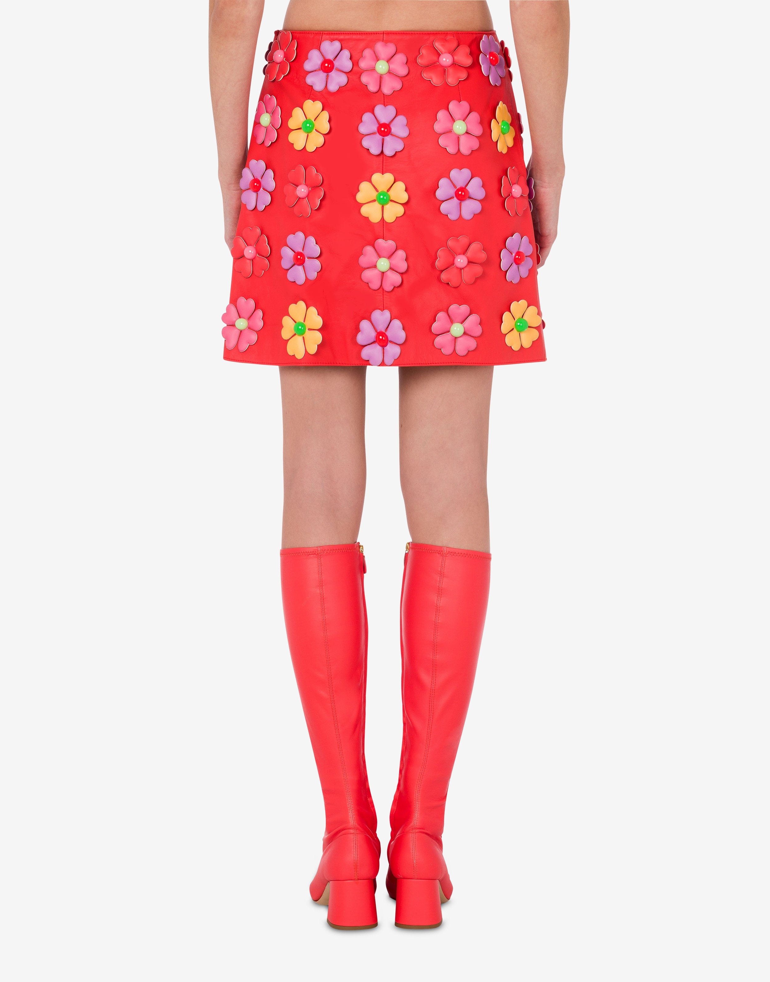 ALL-OVER FLOWERS NAPPA LEATHER SKIRT - 3