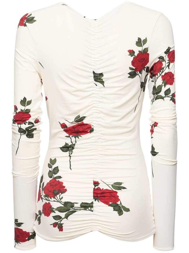 Rose printed jersey long sleeve top - 5