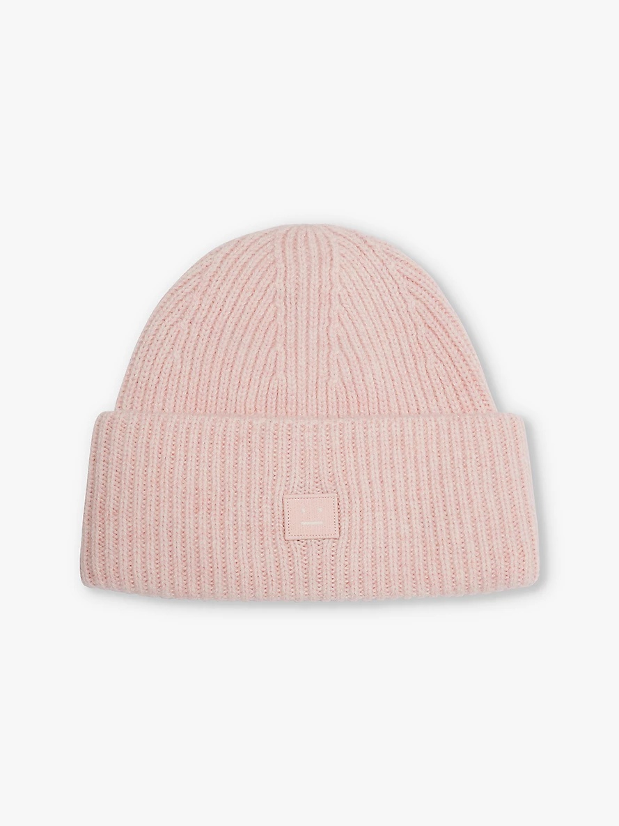 Face logo-patch wool beanie - 1