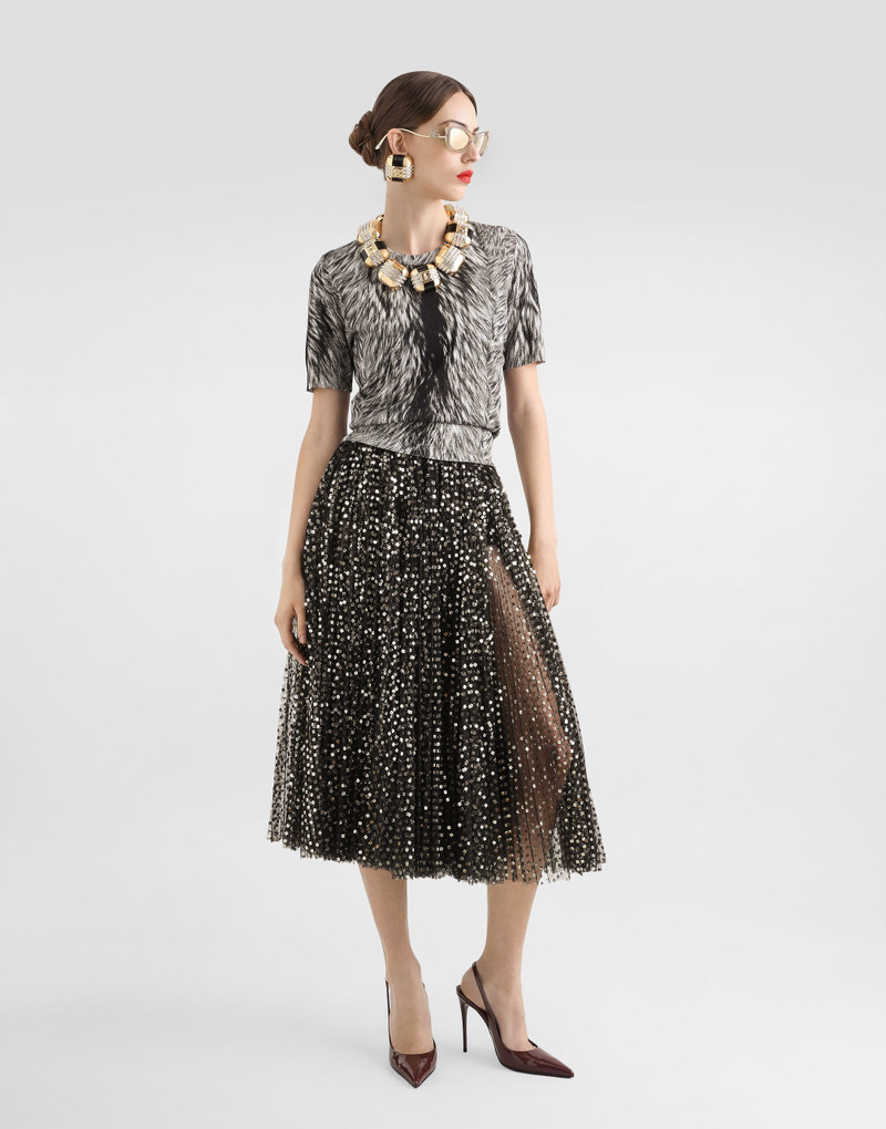 Dolce & Gabbana Tulle midi circle skirt with micro-sequin embroidery outlook