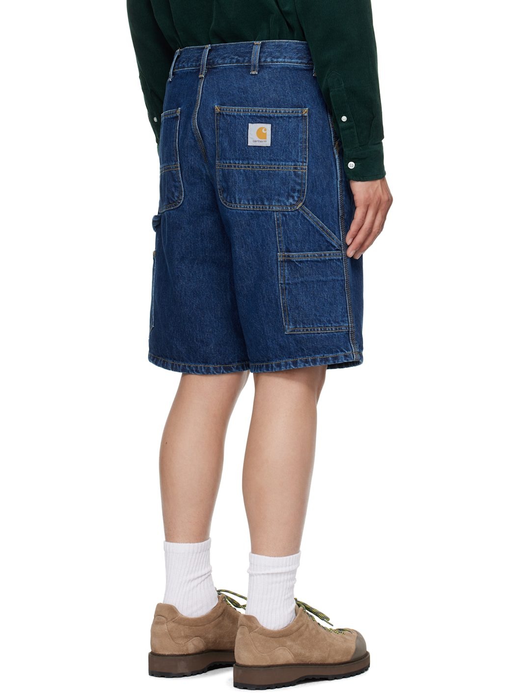 Blue Single Knee Denim Shorts - 3