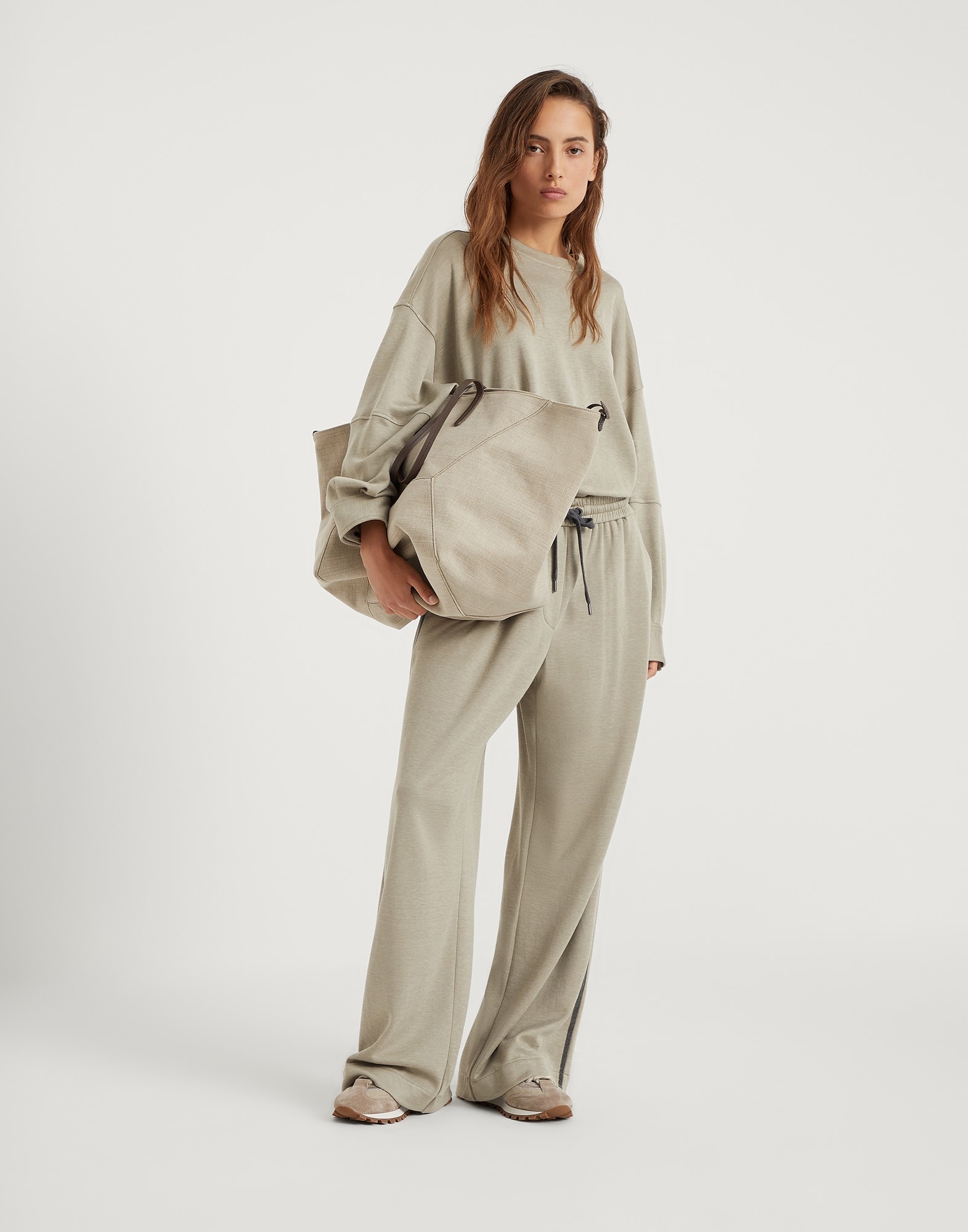 Comfort cotton and silk interlock wide trousers with precious stripe - 4