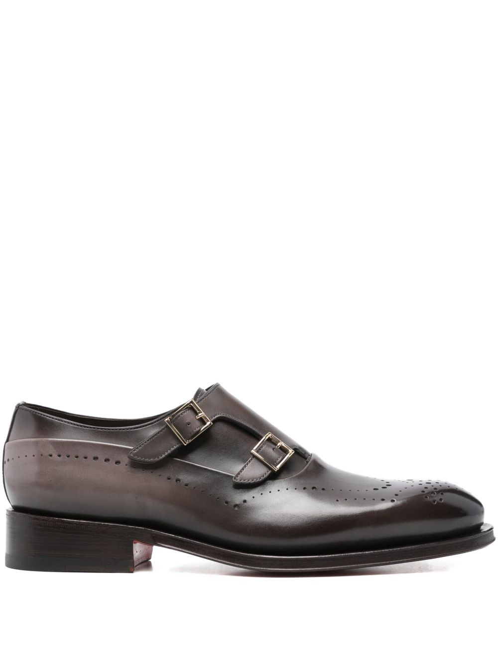 double-buckle perforated monk shoes - 1