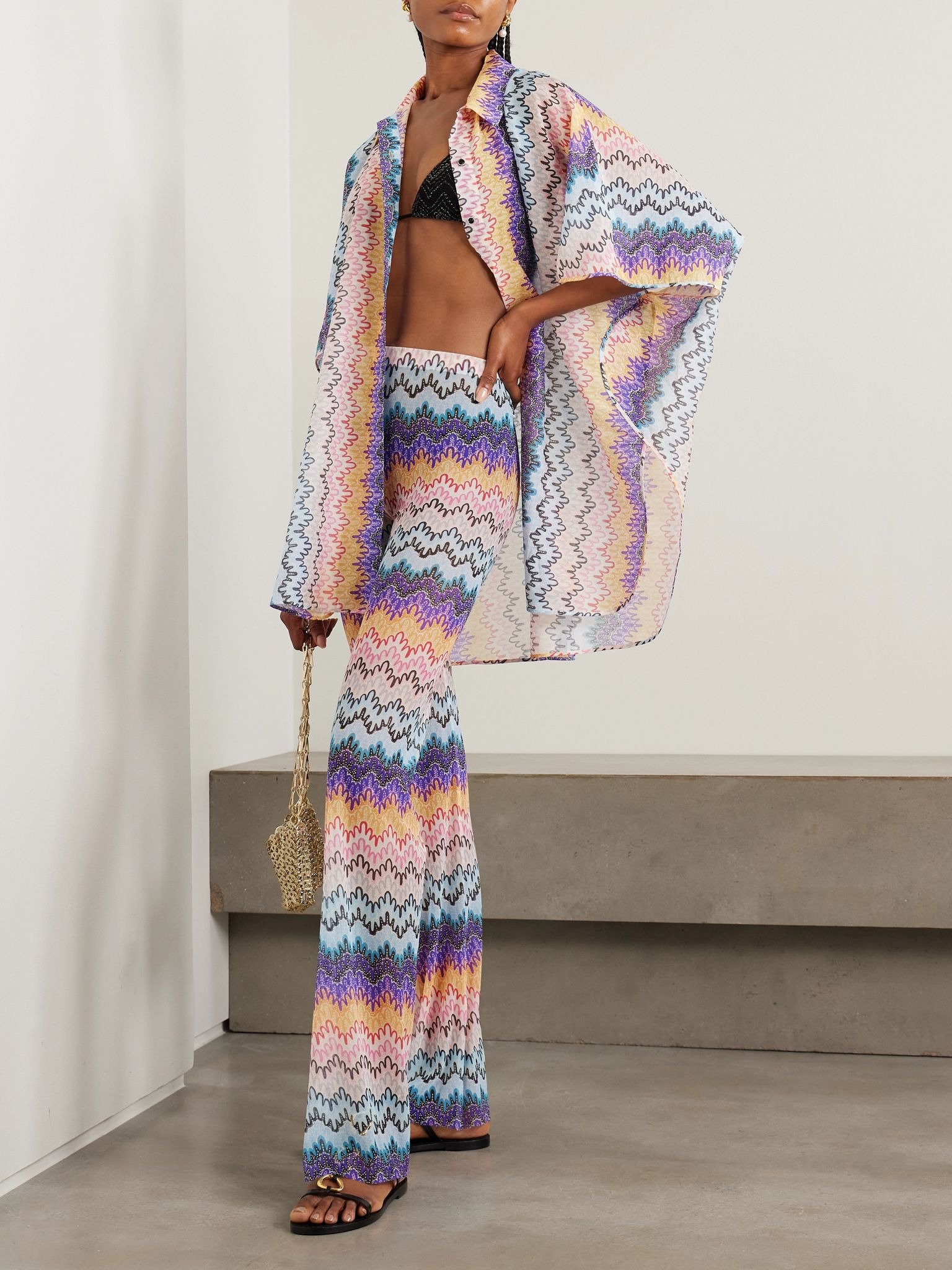 Printed mesh flared pants Multi - 2