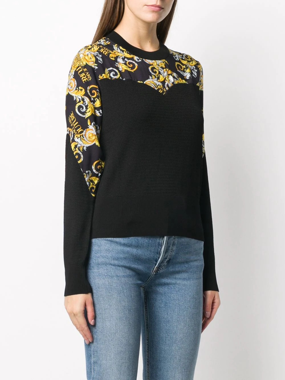 Barocco print panelled jumper - 3