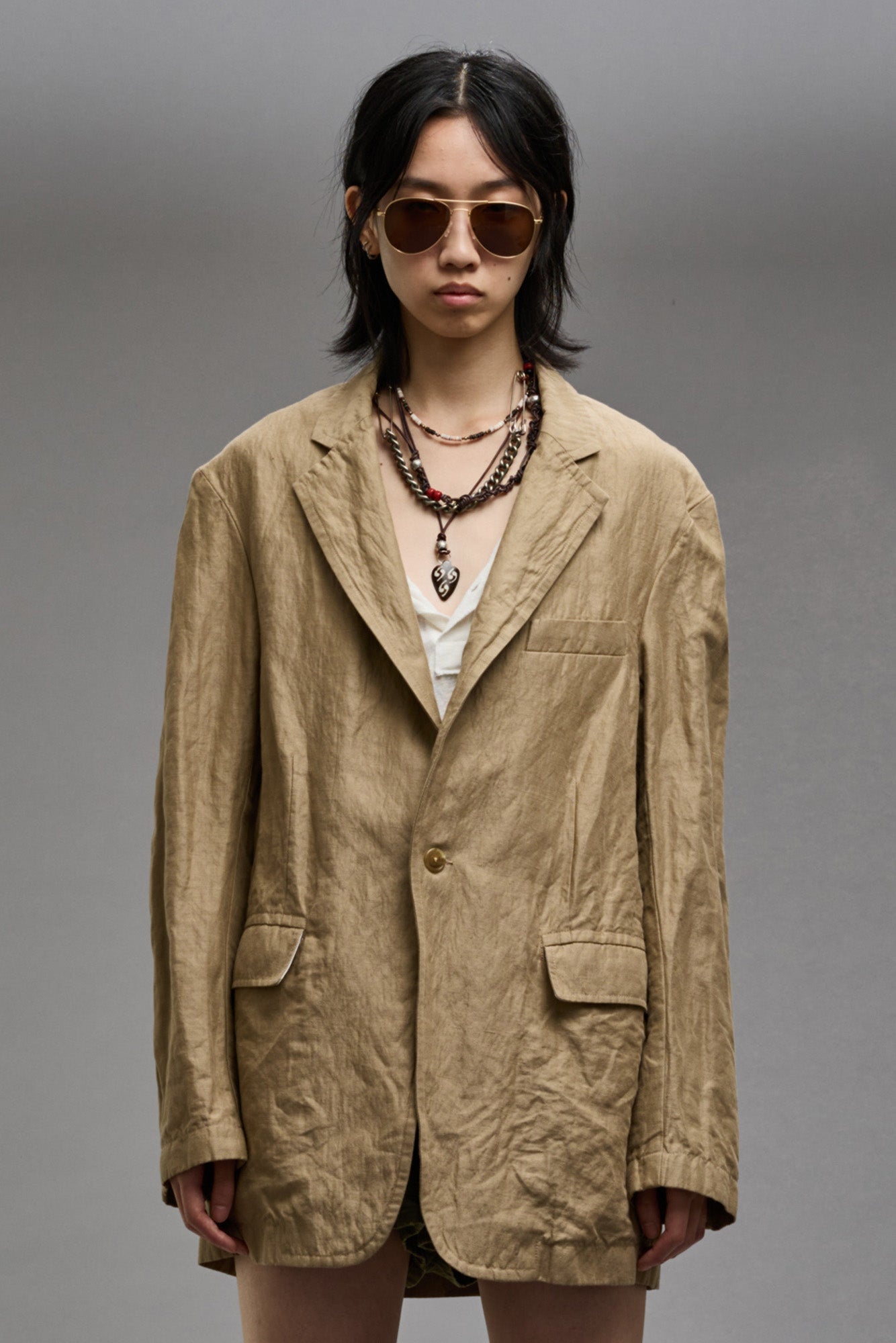 OVERSIZED RAGGED BLAZER - KHAKI - 1