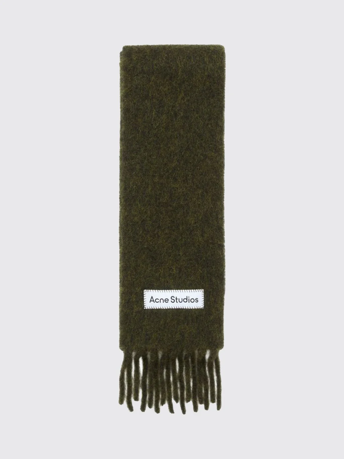 ACNE STUDIOS Alpaca and Wool Blend Fringed Scarf with Embroidered Logo - 1