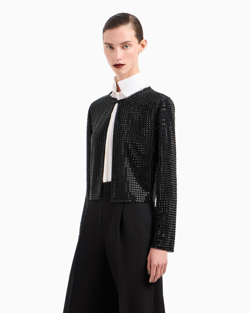GIORGIO ARMANI CREW-NECK SILK SATIN SHIRT WITH ALL-OVER EMBROIDERY outlook