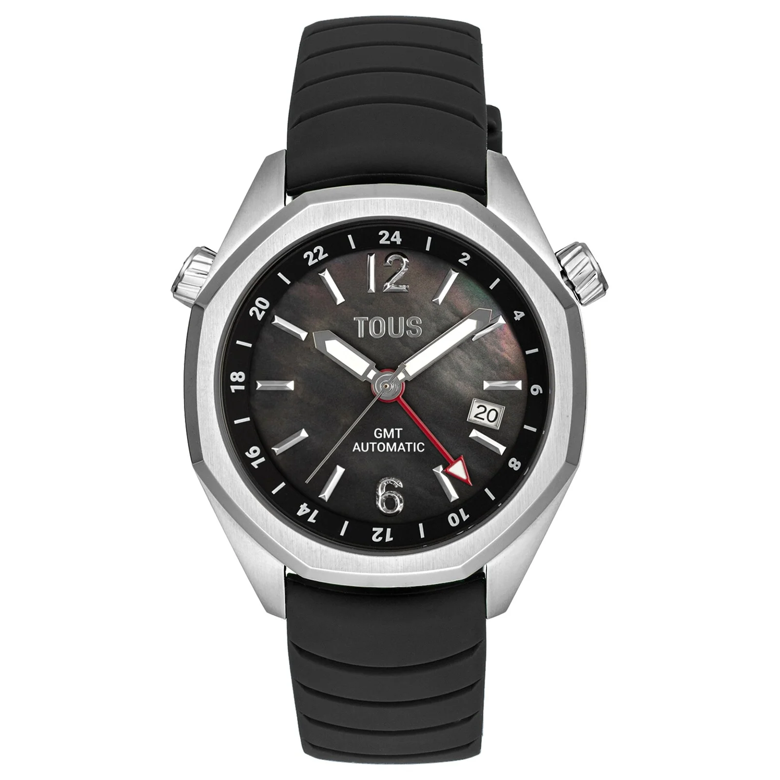 gmt automatic Watch with black silicone strap, steel case and mother-of-pearl face TOUS Now. - 1