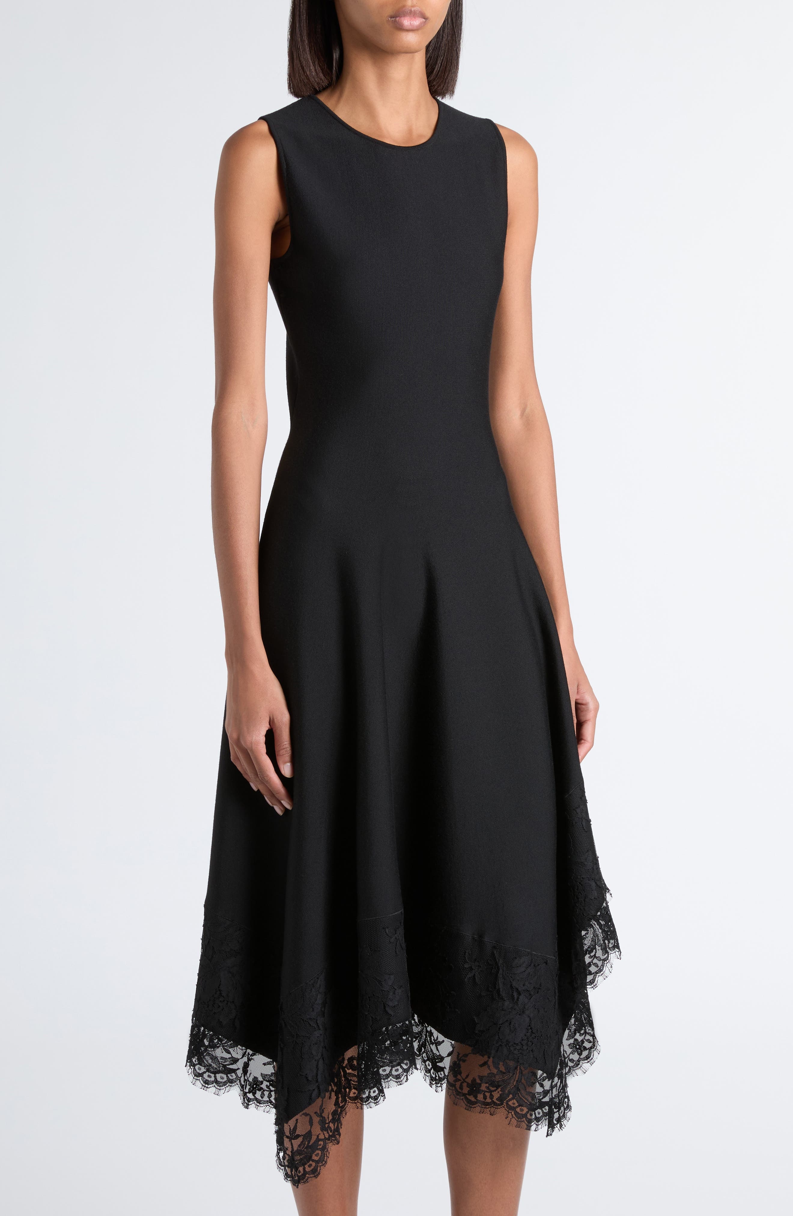 McQueen Lace Detail Asymmetric Dress in Black/Black at Nordstrom - 4