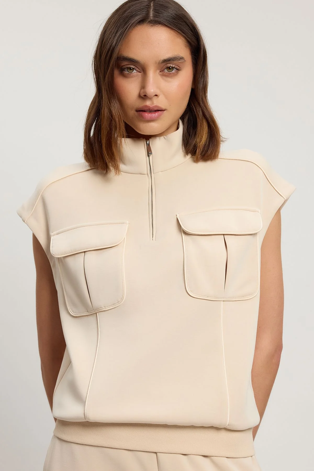 Premium Luxe Zip Through Funnel Neck Top - 1