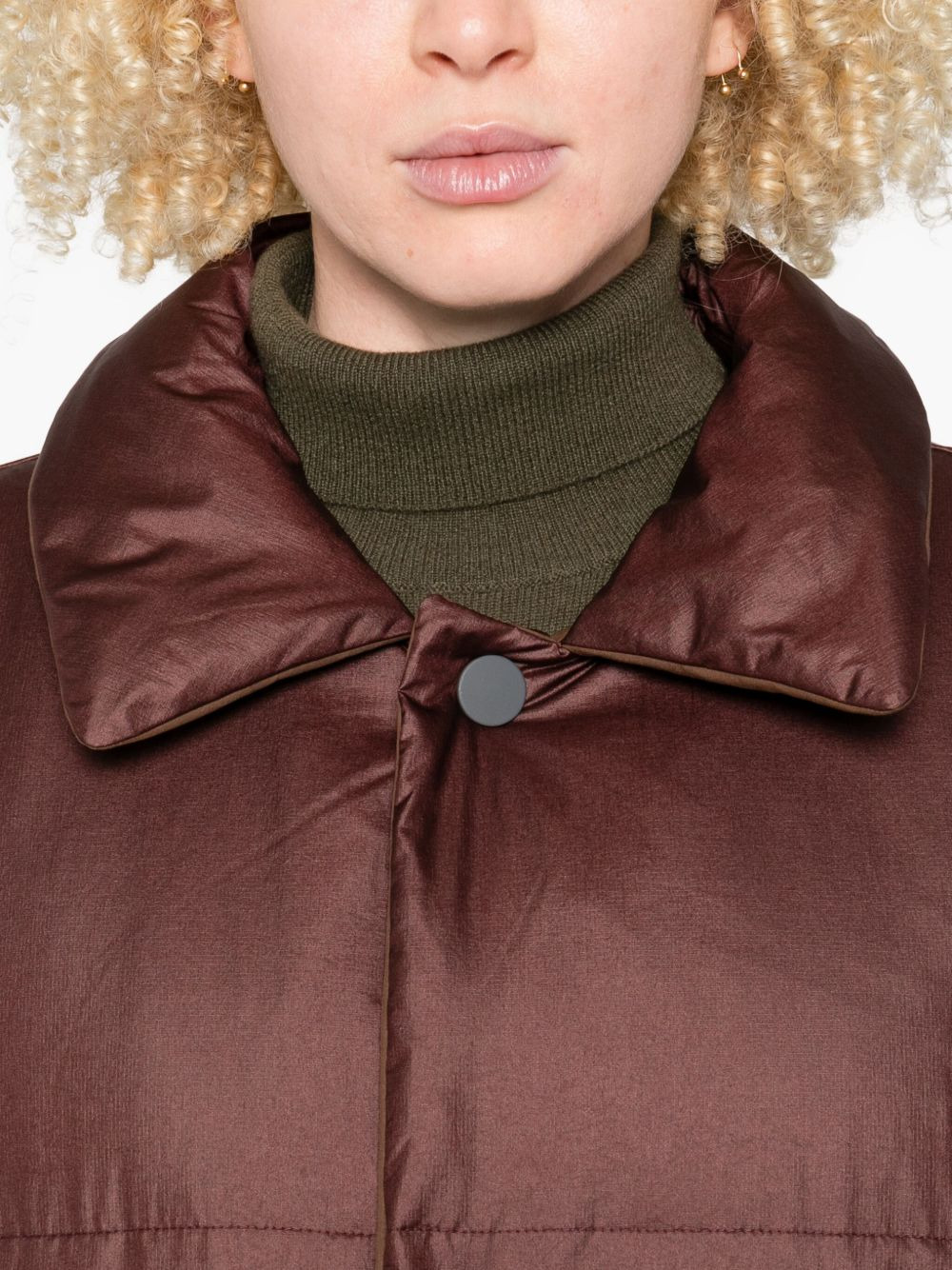 quilted button-fastening coat - 5
