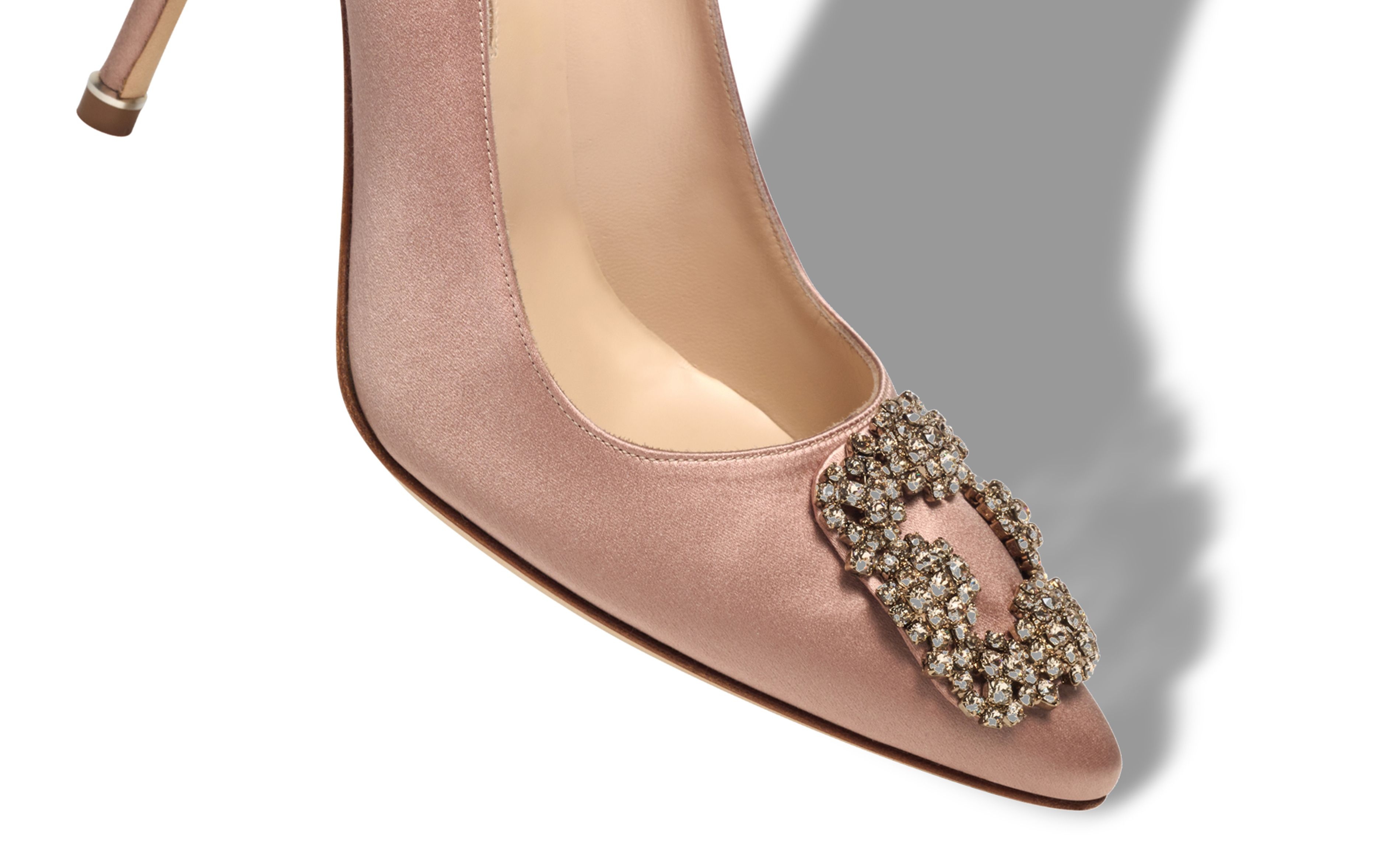 Beige Satin Jewel Buckle Pumps - 4