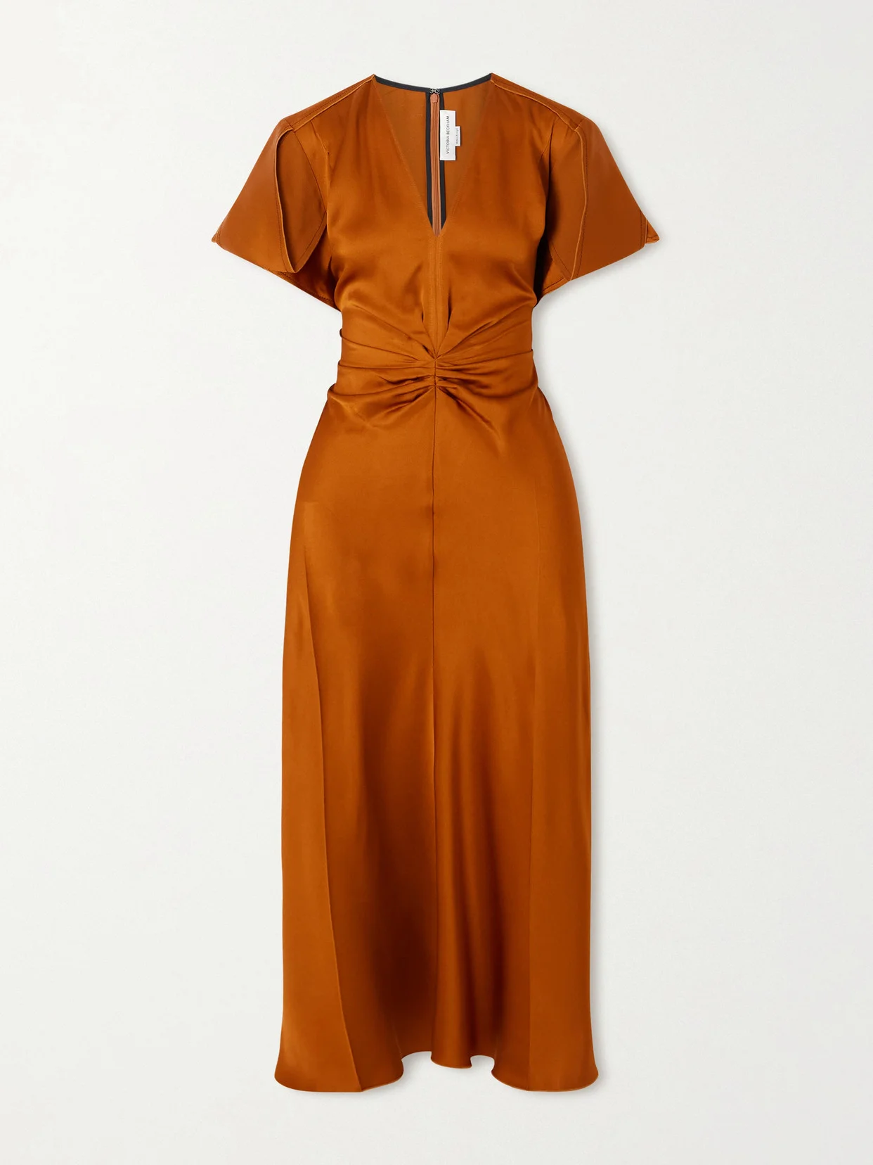 Gathered Satin Midi Dress - 1
