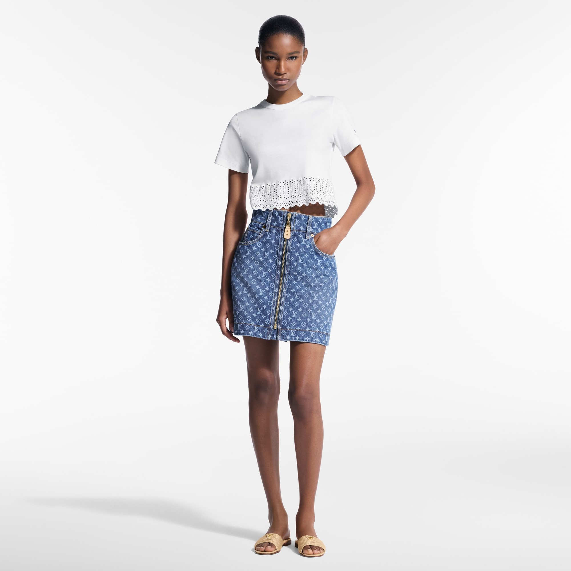 Monogram Denim Mini Skirt - 4