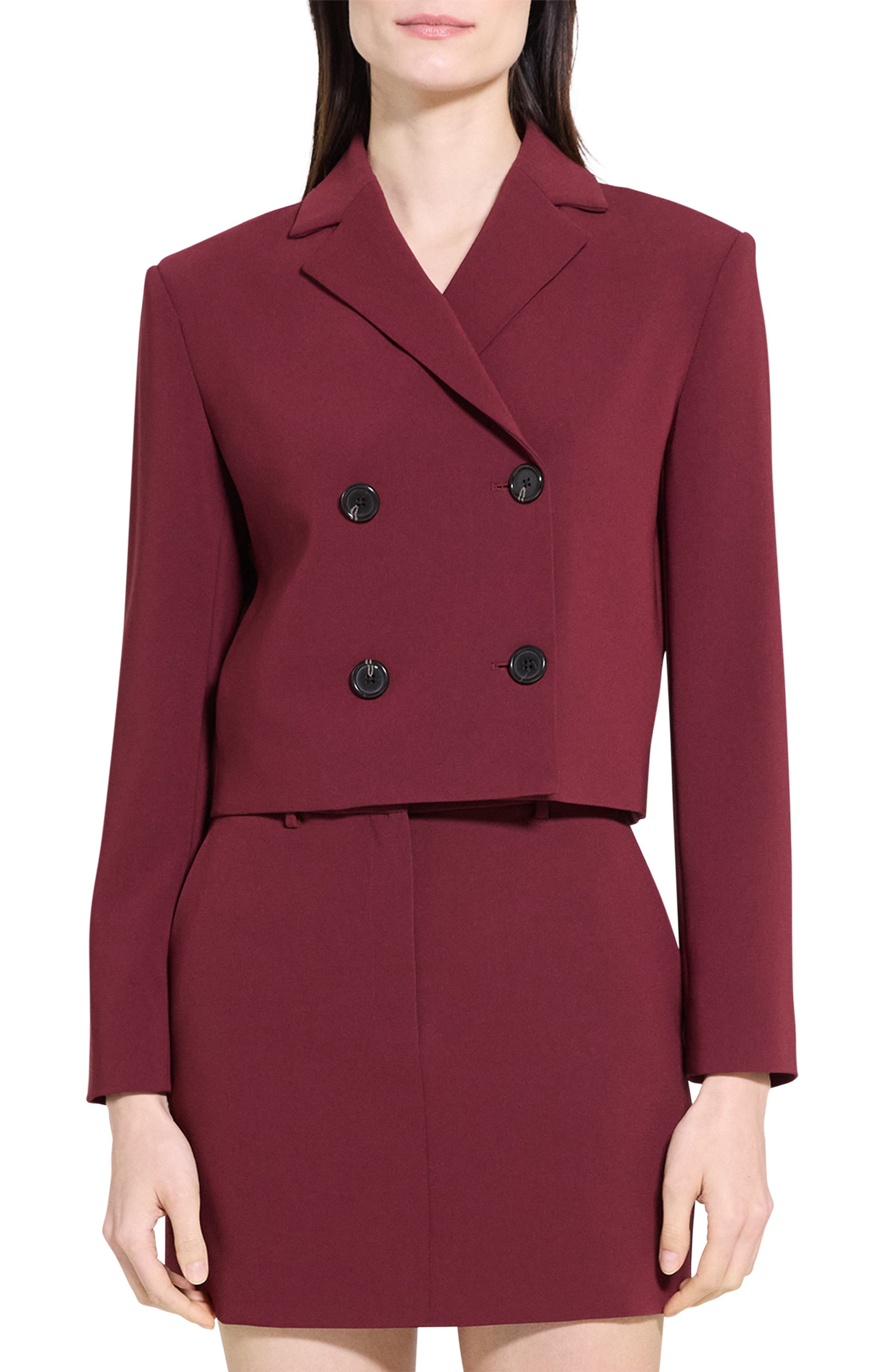 Theory Admiral Double Breasted Crop Blazer in Grenache - 1