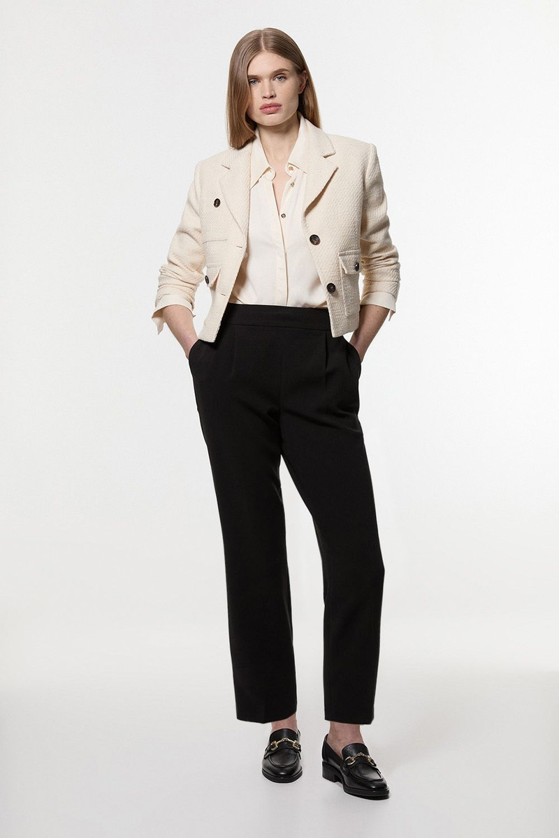 Petite Compact Stretch Essential Tailored High Waist Slim Leg Trouser 1