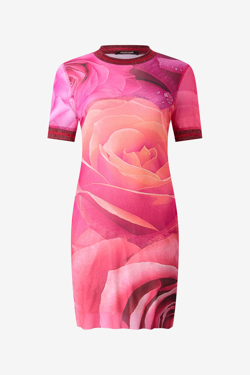 Short Rose-Print Dress With Glittery Trims 1