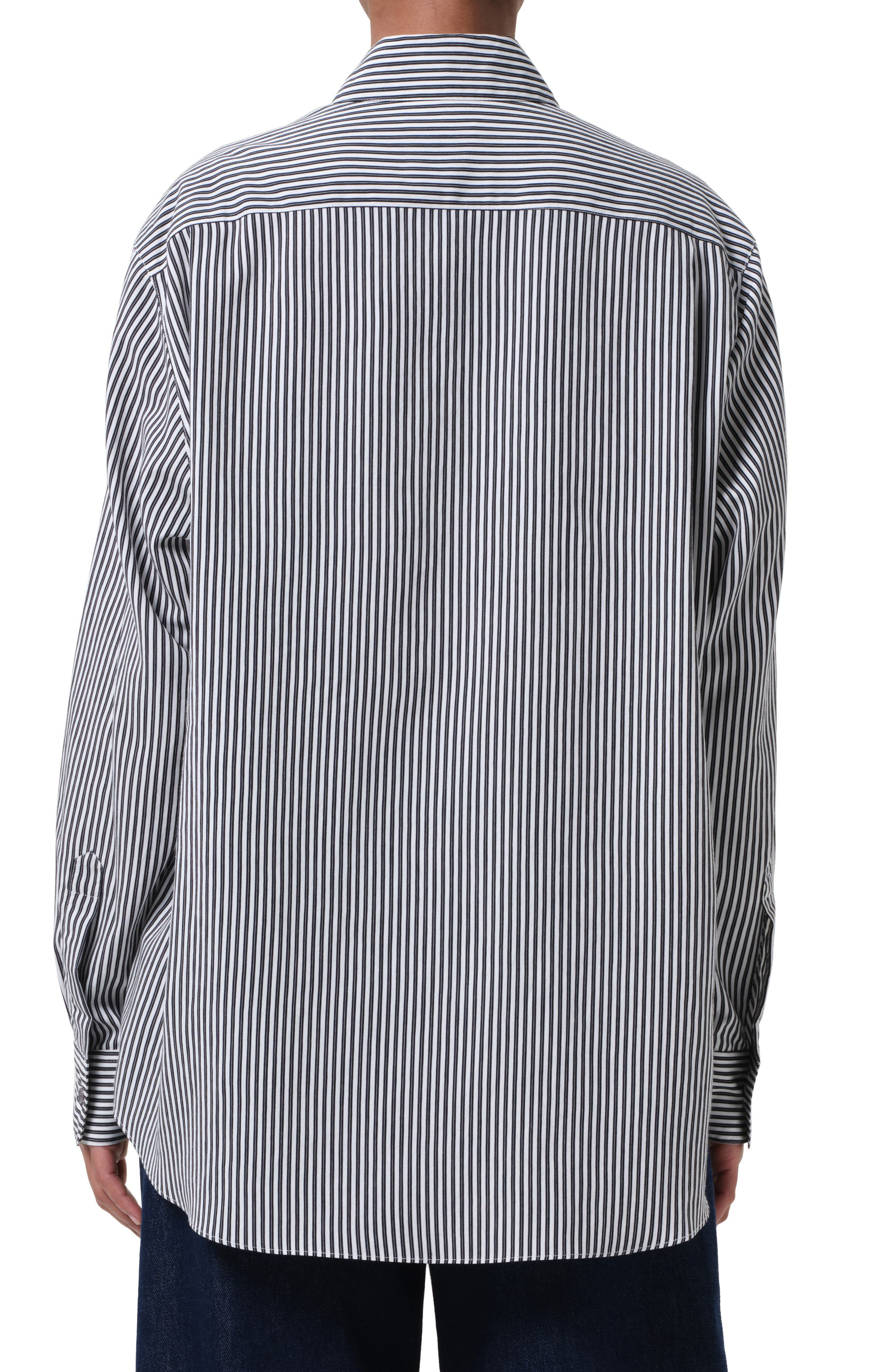 AGOLDE Aris Stripe Button-Up Shirt in Solene Stripe Black And White at Nordstrom - 2