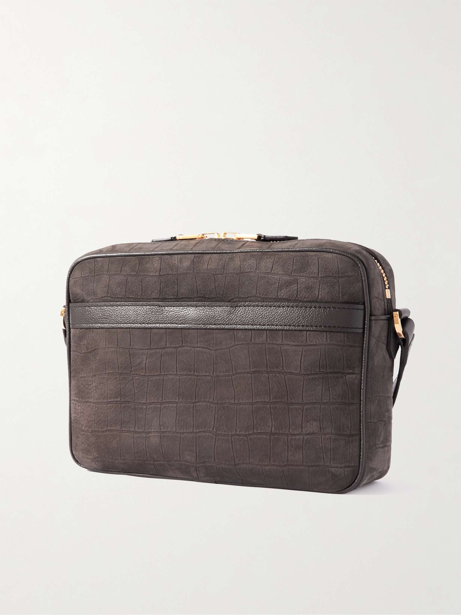 Croc-Effect Nubuck and Full-Grain Leather Messenger Bag - 4